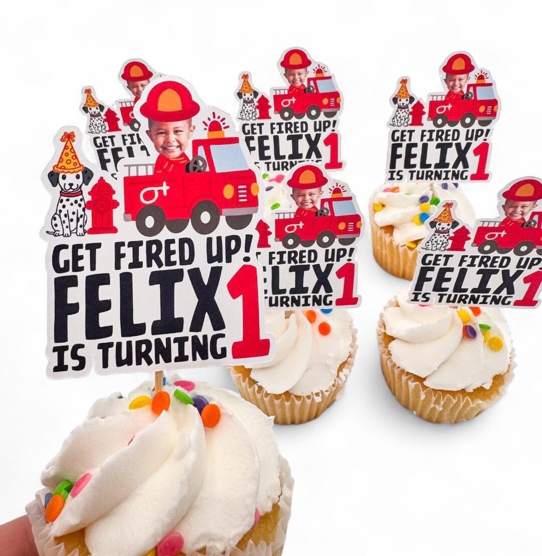 Fire Fighter Topper Firefighter Toppers | Cupcake Toppers | Photo Head | First Birthday ...