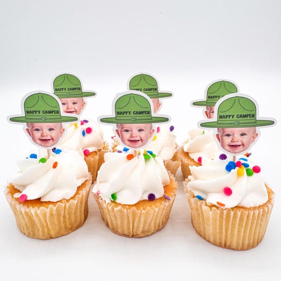 Camp cupcake Toppers | Photo Cupcake Toppers | Camp Theme | One Happy Camper | Party Decorations | Party Supplies | Camp Birthday Party |