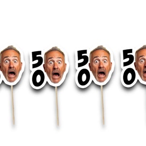 Topper per cupcake per il 50° compleanno personalizzati con volto / divertenti decorazioni da tavola per la festa del 50° compleanno / idea regalo per il 50° compleanno