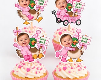 Custom Baby Mallard Duckling Cupcake Toppers | Lucky Duck Birthday Party Decorations