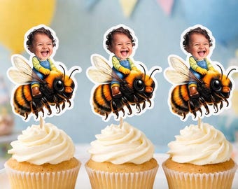 Cupcake Toppers | Face Cupcake Toppers | Kids Birthday Party Decorations | First Birthday | 1st 2nd 3rd 4th 5th | Bumble Bee Party |