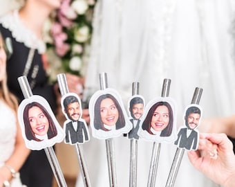 Pajitas para fiestas / Pajitas para novios / Personalizar con cara / Despedida de soltera / Boda / Cena de ensayo / Despedida de soltero / Despedida de soltera /