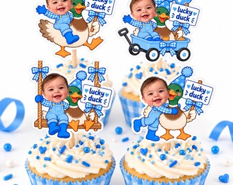 Custom Baby Duck Cupcake Toppers | Lucky Mallard Duckling Birthday Party Decorations