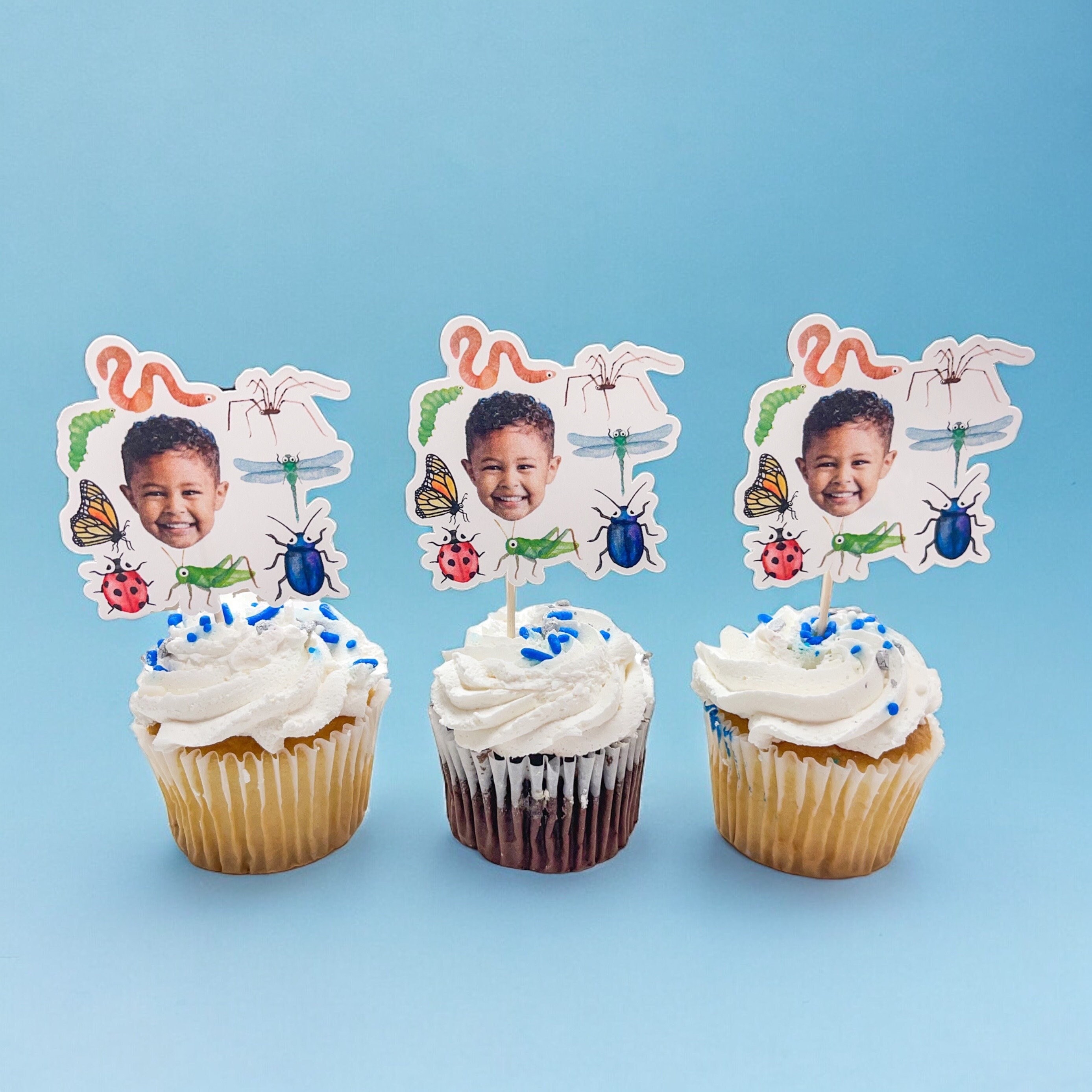 Bug birthday toppers | Bug and insect birthday party decorations | Cupcake toppers personalized with photo | Bug Party | Nature  Party