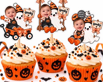 Custom Halloween Cupcake Toppers | Spooky Ghost Theme (Photo Upload)