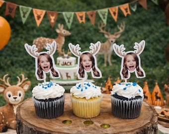 Personalized Deer Face Cupcake Toppers | First Birthday Party