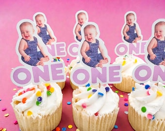 Cupcake Toppers | The Fun One | First Birthday | 1st Birthday | Girl | Boy | Personalized Face | Party Hats | Decorations | Face on Stick |