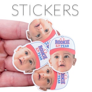Baseball Stickers| Customized Photo | Baseball Theme | Rookie Birthday Party | Baseball Party | Decorations | Rookie of the Year |