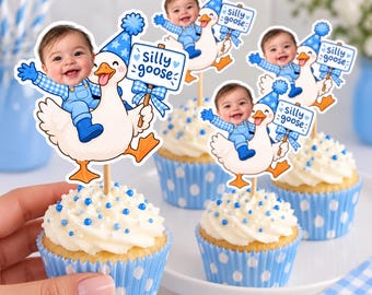 Custom Silly Goose Cupcake Toppers | Personalized Baby Face Party Decorations