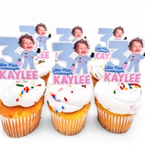 Cupcake toppers: Threenager birthday theme for three year old birthday parties, personalize with name and face