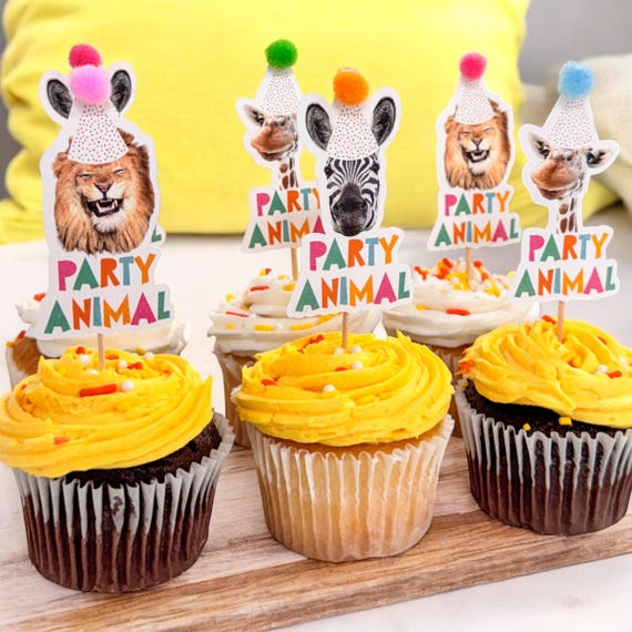 Party Animal Cupcake Toppers | Safari birthday cupcake toppers | Party supplies and decorations | Wild and Three | Two Wild | Party Animal