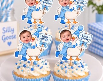 Custom Silly Goose Cupcake Toppers | Personalized Baby Face Party Decorations