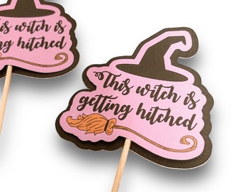 This witch is getting hitched | Cupcake Toppers | Halloween Bachelorette | Witch Bachelorette | Theme | Decorations | Cupcake Cake Toppers