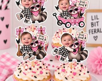 Custom Raccoon Cupcake Toppers | First Birthday Party Decorations (2.3 Inch)