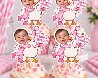 Custom Silly Goose Cupcake Toppers | Personalized Baby Photo Cake Decorations