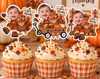 Custom Turkey Cupcake Toppers | Thanksgiving Birthday Party Decor (2.3 Inch)