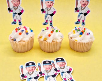 Baseball Cupcake Toppers | Baseball Photo Head | 2.9 inch| Party Supplies Respect the Drip | Party Decor | Birthday Toppers | Ice Cream Drip