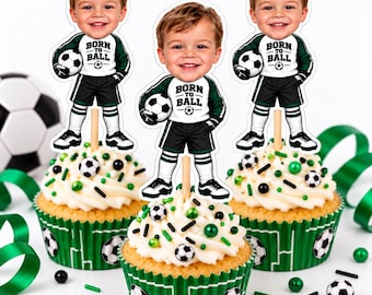 Custom Soccer Player Cupcake Toppers | Personalized Face Photo Decor (2.8" Tall)