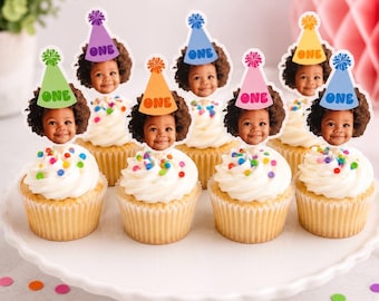 Personalized Face Cupcake Toppers | Fun One Birthday Decorations