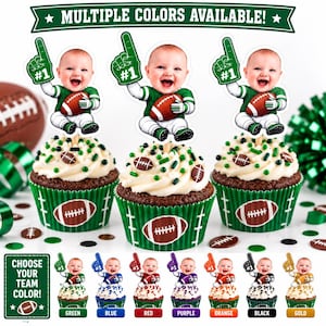 Personalized Football Player Cupcake Toppers | Custom Face, First Year Down Birthday Cake Decor