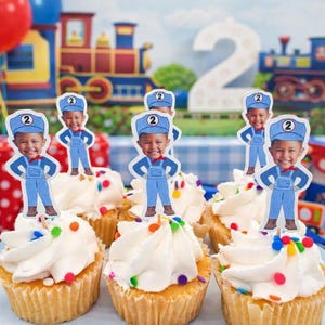 Cupcake Toppers | Train Conductor | Train Birthday Party Theme and Party Decorations | Chugga Chugga Two Two | 2nd birthday party