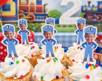 Cupcake Toppers | Train Conductor | Train Birthday Party Theme and Party Decorations | Chugga Chugga Two Two | 2nd birthday party