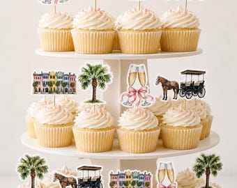 Cupcake-Topper | Charleston, South Carolina | Mädelsausflug | Junggesellinnenabschied | Brautpaar | Braut-Clique | Dekorationen | Partydeko im Küstenstil