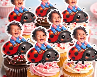 Ladybug Toppers | Face Cupcake Toppers | Kids Birthday Party Decorations | First Birthday | 1st 2nd 3rd 4th 5th | Ladybug Theme |
