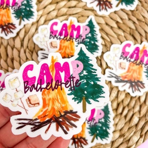 Stickers EVJF de camp | Imperméable | Résistant aux rayures | Lavable au lave-vaisselle | Thème Camp Bach | Cadeaux de camping | Cadeaux pour fête | Cadeau