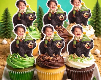 Camp Cupcake Toppers | Birthday decorations | Party Decor | Kids Birthday Bear | Ranger Outfit | One Happy Camper | Supplies | Dessert Table
