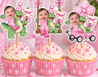 Custom Dinosaur Baby Cupcake Toppers | Dino Party Decorations (2.3 Inch)