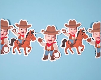 custom face | Cardstock Banner | 5 Foot Long | photo head Banner | Party Banner | Cowboy | Holy Cow Theme | Cowboy Theme | Cowboy birthday