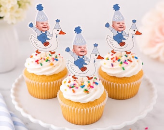 Cupcake-Topper mit lustiger Gans | Geburtstagsparty mit lustiger Gans | Individuelle Party-Topper | Erster Geburtstag mit lustiger Gans | Partydeko mit Gänsemotiv