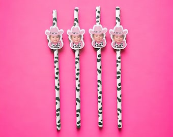 cowgirl birthday party straws | cowgirl party decorations | cowgirl table decorations | face party straws | disco cowgirl | bachelorette