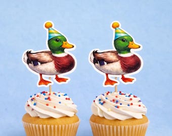 Mallard Cupcake Toppers | One Lucky Duck | Hunting Theme | Kids Birthday Party | Baby Shower | Mallard Duck | Boy Girl | Dessert Table