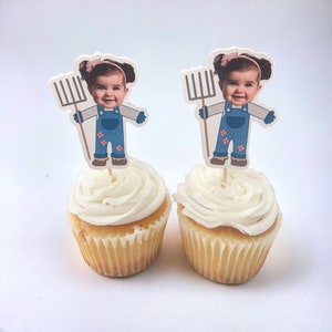 Cupcake Toppers | Farmer Toppers | Farmers Market Birthday | Farm theme Birthday | Farm party decor and supplies | photo toppers | farmer