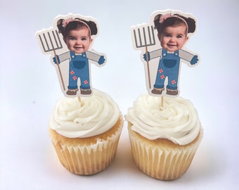 Cupcake Toppers | Farmer Toppers | Farmers Market Birthday | Farm theme Birthday | Farm party decor and supplies | photo toppers | farmer