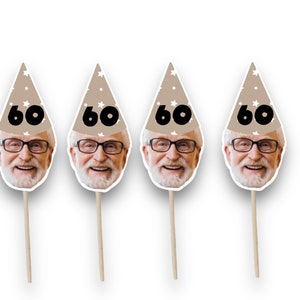 60. Geburtstag Topper | Cupcake Toppers | Gesicht Topper | Erster Geburtstag | Cupcake Toppers | 60er Jahre Motiv | Geburtstag | Sechzig