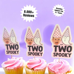 Two Spooky | Personalized Cupcake Toppers | Two Spooky Theme | Ghost | Halloween 2nd Birthday | Party Decorations and Supplies