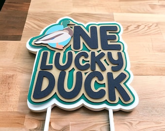 One lucky Duck cake topper | 6 inches | Mallard duck cake decorations | 1st birthday party theme | first birthday cake topper | Duck hunt