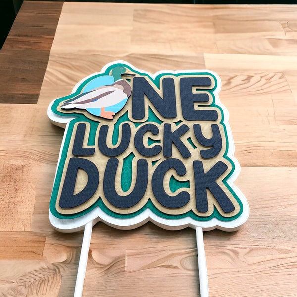 One lucky Duck cake topper | 6 inches | Mallard duck cake decorations | 1st birthday party theme | first birthday cake topper | Duck hunt