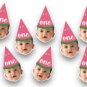 Confeti de sandía / Mini adornos para cupcakes / Cabeza de foto / Uno en un melón / Confeti / Decoración de mesa / Una cara
