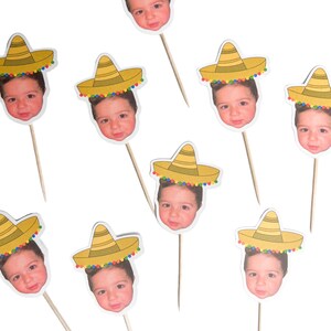 Fiesta cupcake toppers and party decor personalized with face for fiesta theme parties, birthdays, gifts, table decor, party supplies image 2