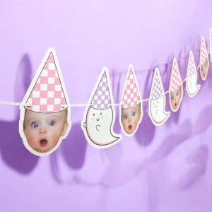 Banner de foto espeluznante / Banner de cartulina / 5 pies de largo / Banner de cabeza de foto / Banner de fiesta / Banner de fantasma / Cumpleaños de Halloween / Halloween rosa