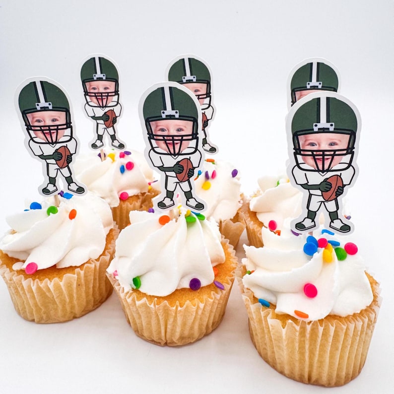 Personalized Football Cupcake Toppers | First Year Down Party Decor (2.5" Size)