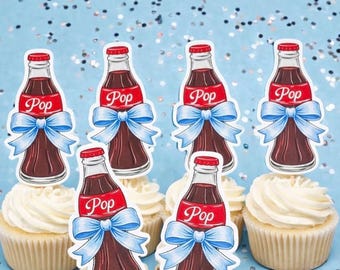 ¡Está a punto de dar a luz! – Adornos para cupcakes con forma de botella de refresco / Decoraciones para baby shower