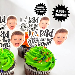 Bad Two The Bone Toppers | Cupcake Toppers | Photo head | Second Birthday | Party Decorations | Bad Two The Bone | Party Supplies