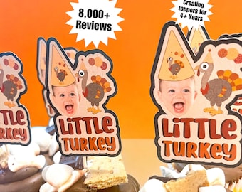 One Little Turkey Toppers | Cupcake Toppers | Photo | First Birthday | Party Decorations | Our little turkey is turning one |