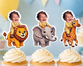 Cupcake Toppers | Face Cupcake Toppers | Kids Birthday Party Decorations | First Birthday | 1st 2nd 3rd 4th 5th | Safari Animal Party |
