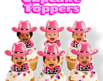 Personliga Cowgirl-muffinsdekorationer | Första Rodeo-födelsedagsfesten (6,5 cm glansig finish)